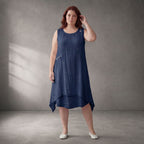 Zeitlose Dunkelblau Tunika Lagenlook sommerlich luftig leger Oversize A-Linie mit Taschen
