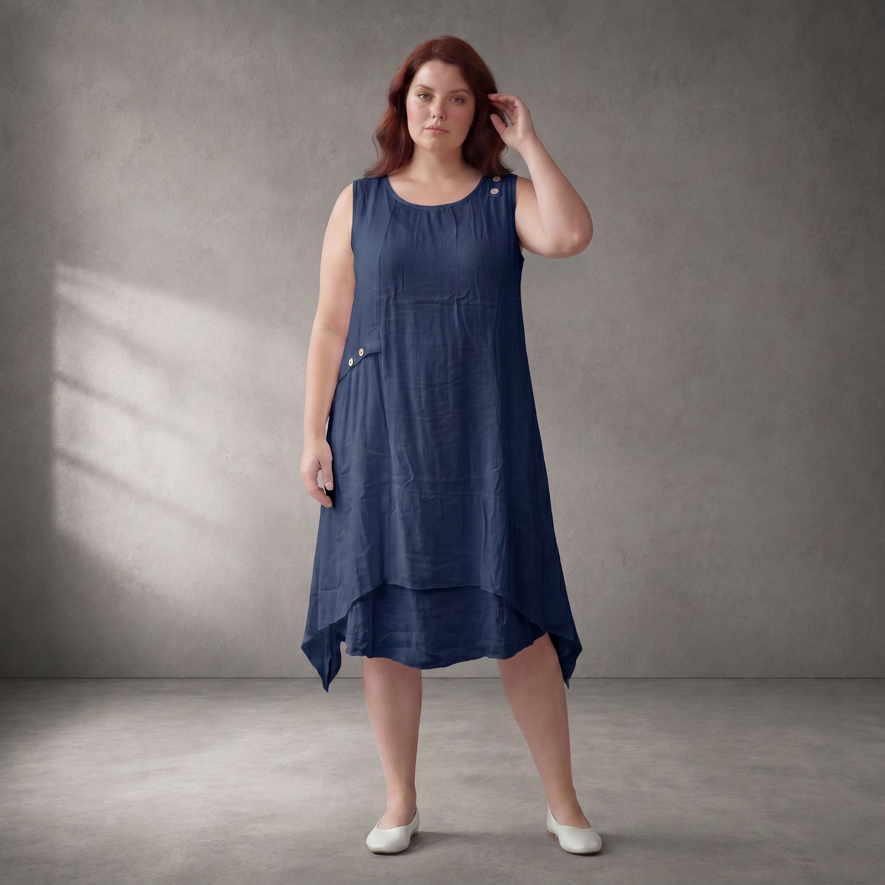 Zeitlose Dunkelblau Tunika Lagenlook sommerlich luftig leger Oversize A-Linie mit Taschen