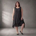 Oversize Tunika Schwarz fliessend im Lagenlook locker mit Taschen luftig A-Linie und soft