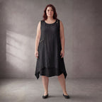 Oversize Tunika Schwarz fliessend im Lagenlook locker mit Taschen luftig A-Linie und soft