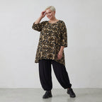 Ausgefallenes Oversize Lagenlook Big Shirt aus luftig feiner Viskose Popeline, 3/4 Arm, Streifen, Schwarz/Sand/Beige