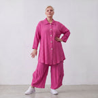 Damen Bluse Lagenlook Viskose Fuchsia, Knopfleiste, Oversize große Größen – AKH Fashion