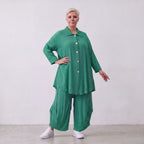 Damen Bluse Lagenlook Viskose Grün, 3/4-Arm, Knopfleiste, Oversize große Größen – AKH Fashion