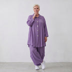 Damen Bluse Lagenlook Viskose Lila, 3/4-Arm, Knopfleiste, Oversize große Größen – AKH Fashion