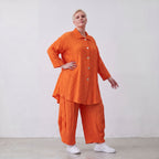 Damen Bluse Lagenlook Viskose Orange, 3/4-Arm, Knopfleiste, Oversize große Größen – AKH Fashion