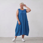 Damen Kleid Lagenlook Viskose Royalblau, Ballonschnitt, ärmellos, Taschen, Oversize große Größen – AKH Fashion