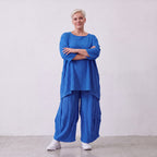 Damen Shirt Lagenlook Viskose Royalblau, A-Linie, 3/4-Arm, Oversize große Größen – AKH Fashion