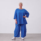 Damen Shirt Lagenlook Viskose Royalblau, A-Linie, 3/4-Arm, Oversize große Größen – AKH Fashion