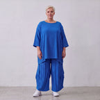 Damen Hose Lagenlook Viskose Royalblau, Ballonschnitt, Flügeltaschen, Oversize große Größen – AKH Fashion