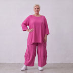 Damen Shirt Lagenlook Viskose Fuchsia, A-Linie, Seitentaschen, Oversize große Größen – AKH Fashion