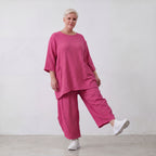 Damen Hose Lagenlook Viskose Fuchsia, Ballonschnitt, Flügeltaschen, Oversize große Größen – AKH Fashion