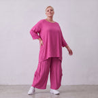 Damen Shirt Lagenlook Viskose Fuchsia, A-Linie, Seitentaschen, Oversize große Größen – AKH Fashion