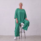 Damen Hose Lagenlook Viskose Grün, Ballonschnitt, Flügeltaschen, Oversize große Größen – AKH Fashion