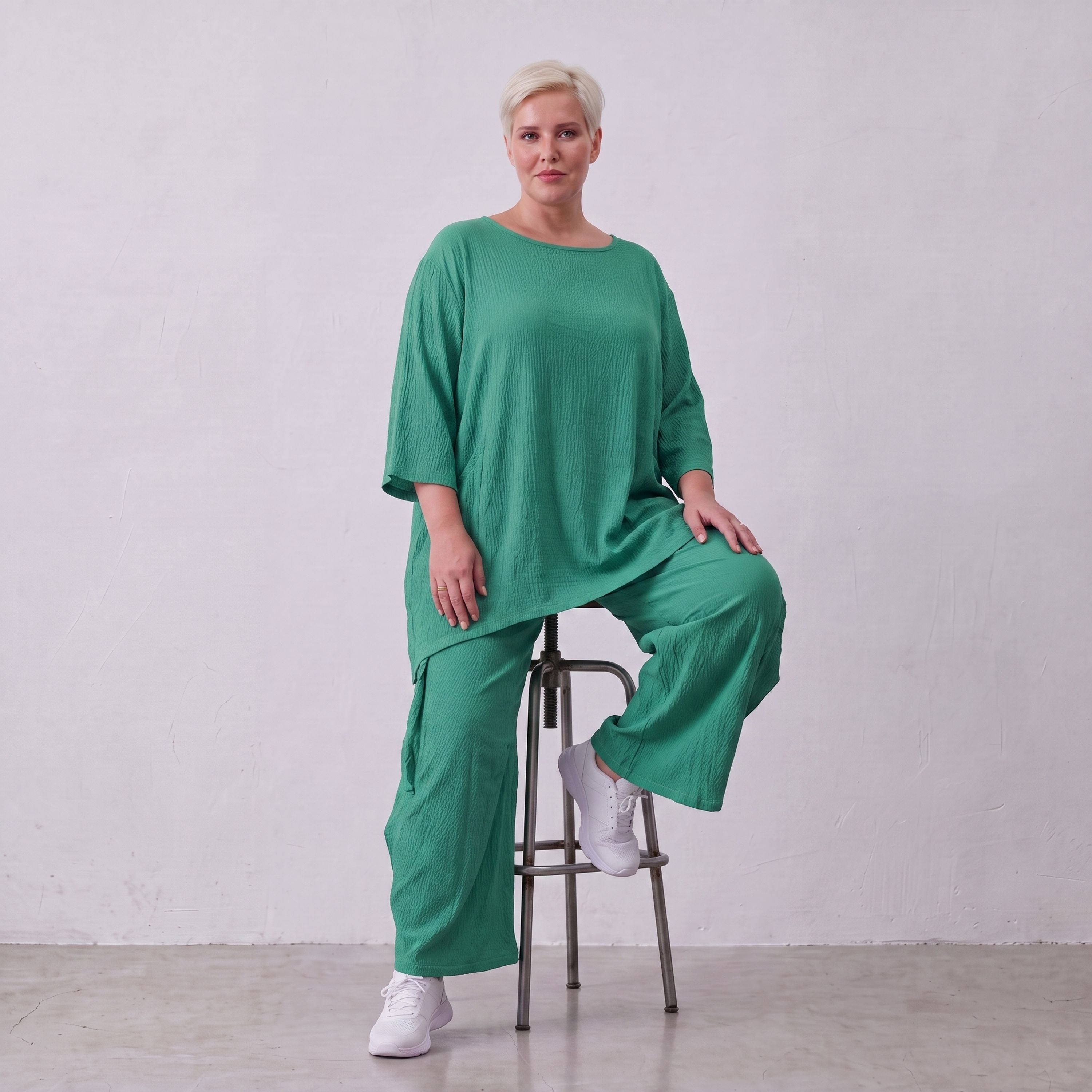Damen Shirt Lagenlook Viskose Grün, A-Linie, Kurzarm, Oversize große Größen – AKH Fashion