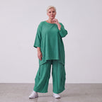 Damen Shirt Lagenlook Viskose Grün, A-Linie, Kurzarm, Oversize große Größen – AKH Fashion