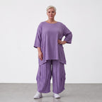 Damen Hose Lagenlook Viskose Lila, Ballonschnitt, Elastikbund, Oversize große Größen – AKH Fashion