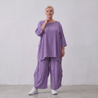 Damen Hose Lagenlook Viskose Lila, Ballonschnitt, Elastikbund, Oversize große Größen – AKH Fashion