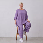 Damen Hose Lagenlook Viskose Lila, Ballonschnitt, Elastikbund, Oversize große Größen – AKH Fashion