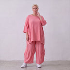Damen Shirt Lagenlook Viskose Rosa, A-Linie, 3/4-Arm, Seitentaschen, Oversize große Größen – AKH Fashion