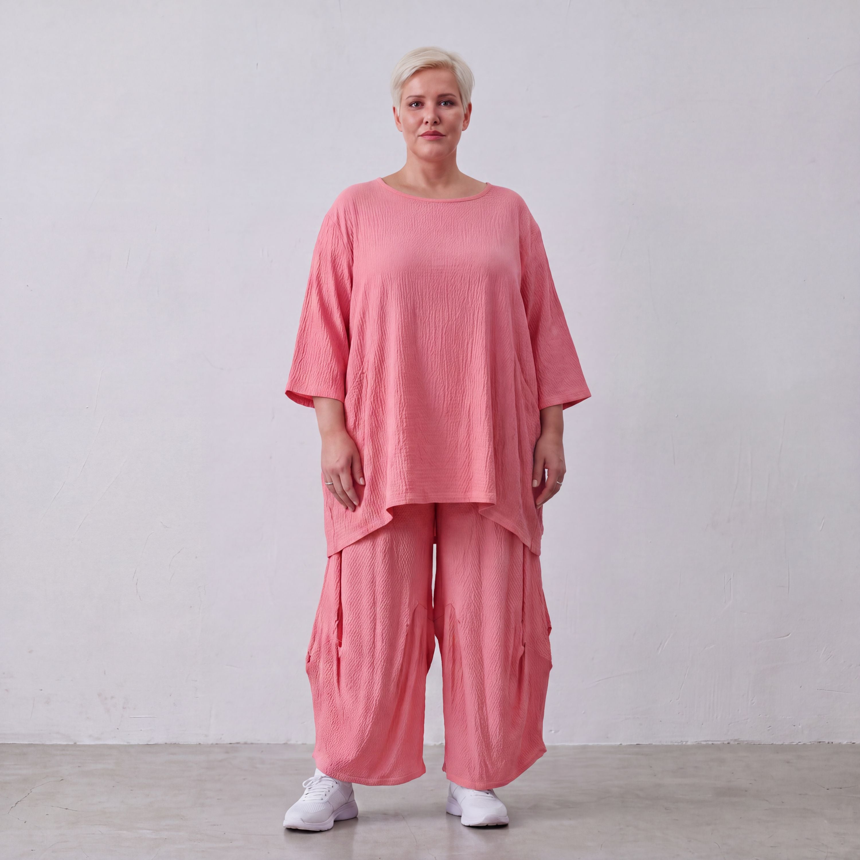 Damen Shirt Lagenlook Viskose Rosa, A-Linie, 3/4-Arm, Seitentaschen, Oversize große Größen – AKH Fashion