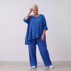 Damen Shirt Lagenlook Viskose Royalblau, kastiger Schnitt, Kurzarm, Oversize große Größen – AKH Fashion