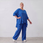 Damen Shirt Lagenlook Viskose Royalblau, kastiger Schnitt, Kurzarm, Oversize große Größen – AKH Fashion