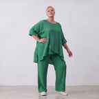 Damen Shirt Lagenlook Viskose Grün, kastiger Schnitt, Kurzarm, Oversize große Größen – AKH Fashion