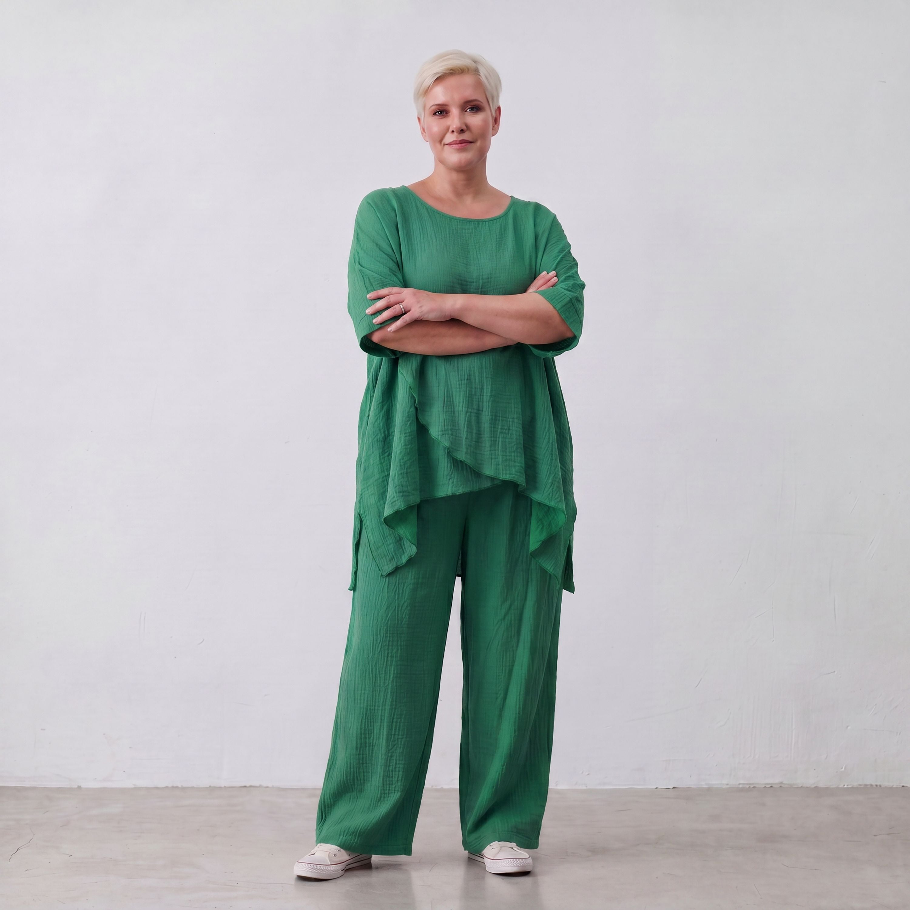 Damen Shirt Lagenlook Viskose Grün, kastiger Schnitt, Kurzarm, Oversize große Größen – AKH Fashion