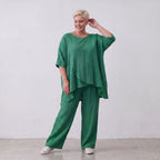 Damen Hose Lagenlook Viskose Grün, gerader Schnitt, Flügeltaschen, Oversize große Größen – AKH Fashion