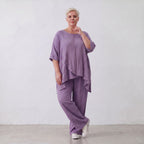Damen Shirt Lagenlook Viskose Lila, kastiger Schnitt, Kurzarm, Oversize große Größen – AKH Fashion