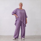 Damen Hose Lagenlook Viskose Lila, gerader Schnitt, Flügeltaschen, Oversize große Größen – AKH Fashion