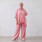 Damen Shirt Lagenlook Viskose Rosa, kastiger Schnitt, Kurzarm, Oversize große Größen – AKH Fashion