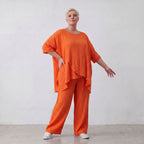 Damen Hose Lagenlook Viskose Orange, gerader Schnitt, Elastikbund, Oversize große Größen – AKH Fashion