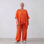 Damen Shirt Lagenlook Viskose Orange, kastiger Schnitt, Kurzarm, Oversize große Größen – AKH Fashion
