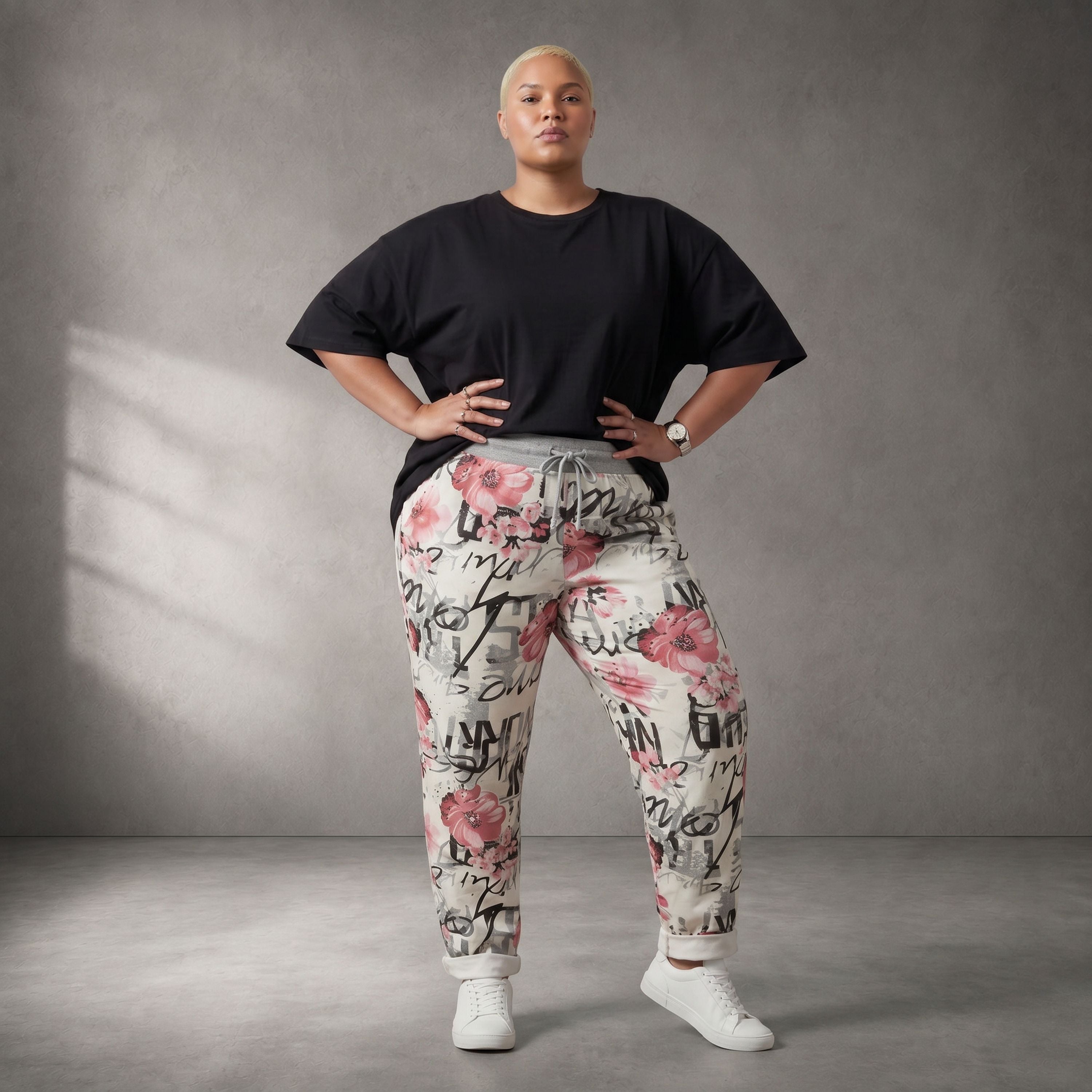 Mehrfarbig fliessende Karottenhose im Lagenlook weich elastisch leger zeitlos sehr modern