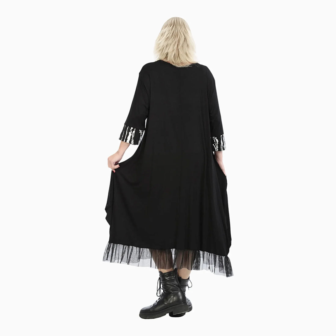  Ballonkleid von AKH Fashion aus Viskose, 1230.05909, Schwarz-Weiß-Netz, Unifarben, Schick