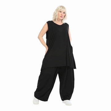  Elegantes Oversize Top in zeitlosem Schwarz aus dehnbarem Jersey für Lagenlooks und Übergangszeit