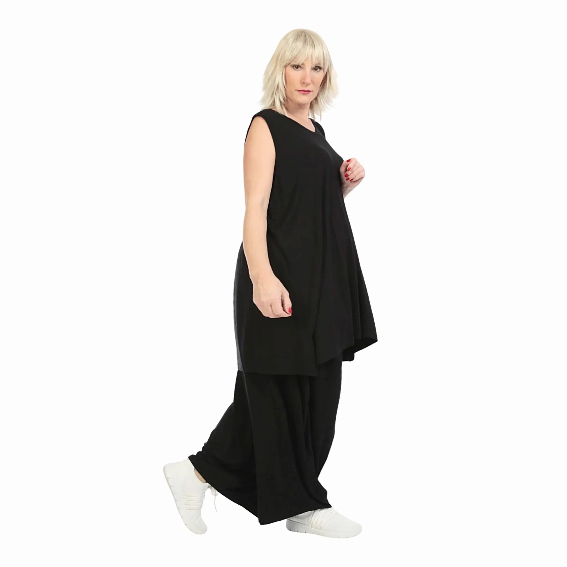  Elegantes Oversize Top in zeitlosem Schwarz aus dehnbarem Jersey für Lagenlooks und Übergangszeit