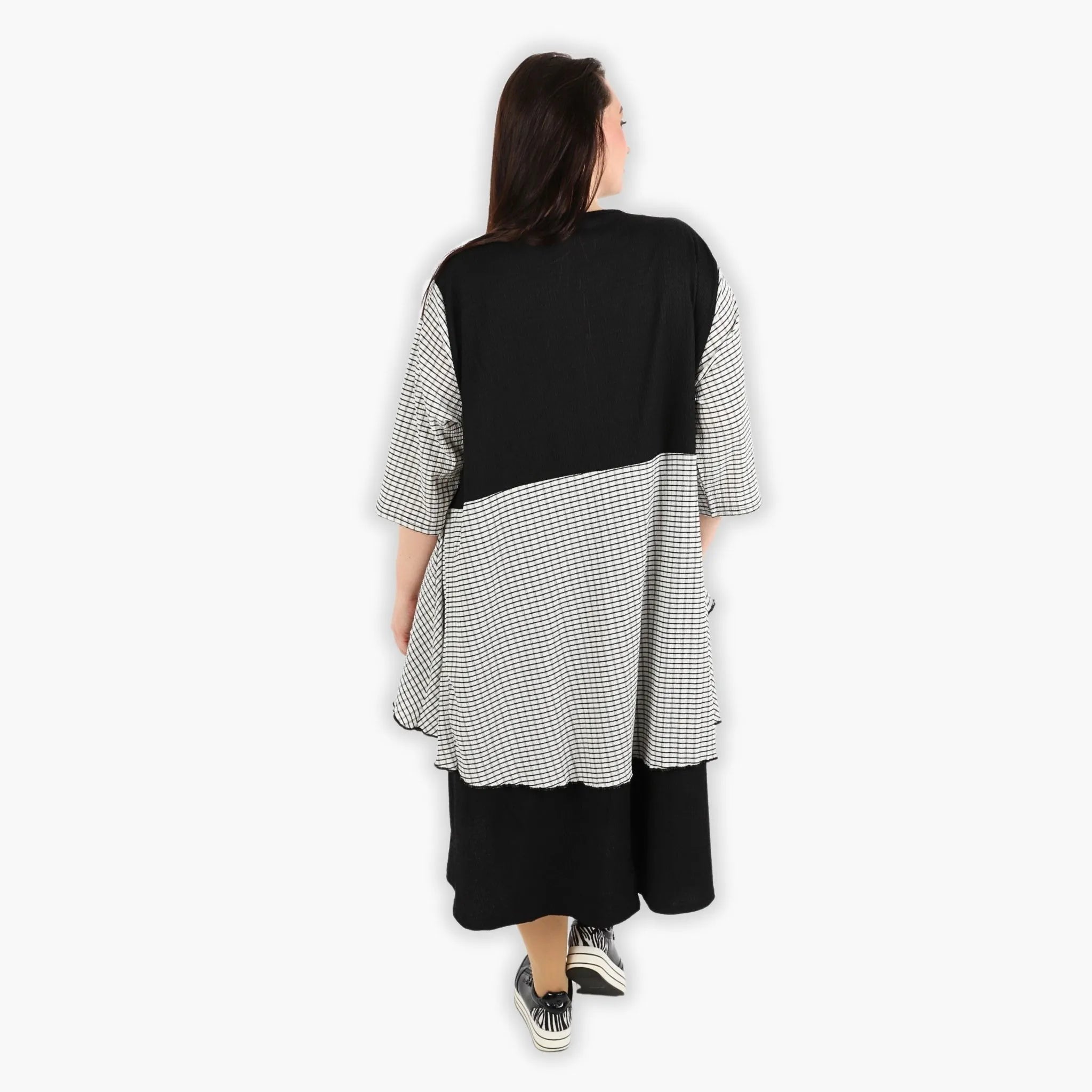  A-Form Kleid von AKH Fashion aus Viskose, 1288.06734, Schwarz-Weiß, Kariert, Schick