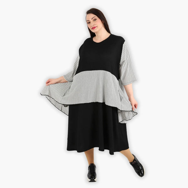  A-Form Kleid von AKH Fashion aus Viskose, 1288.06734, Schwarz-Weiß, Kariert, Schick