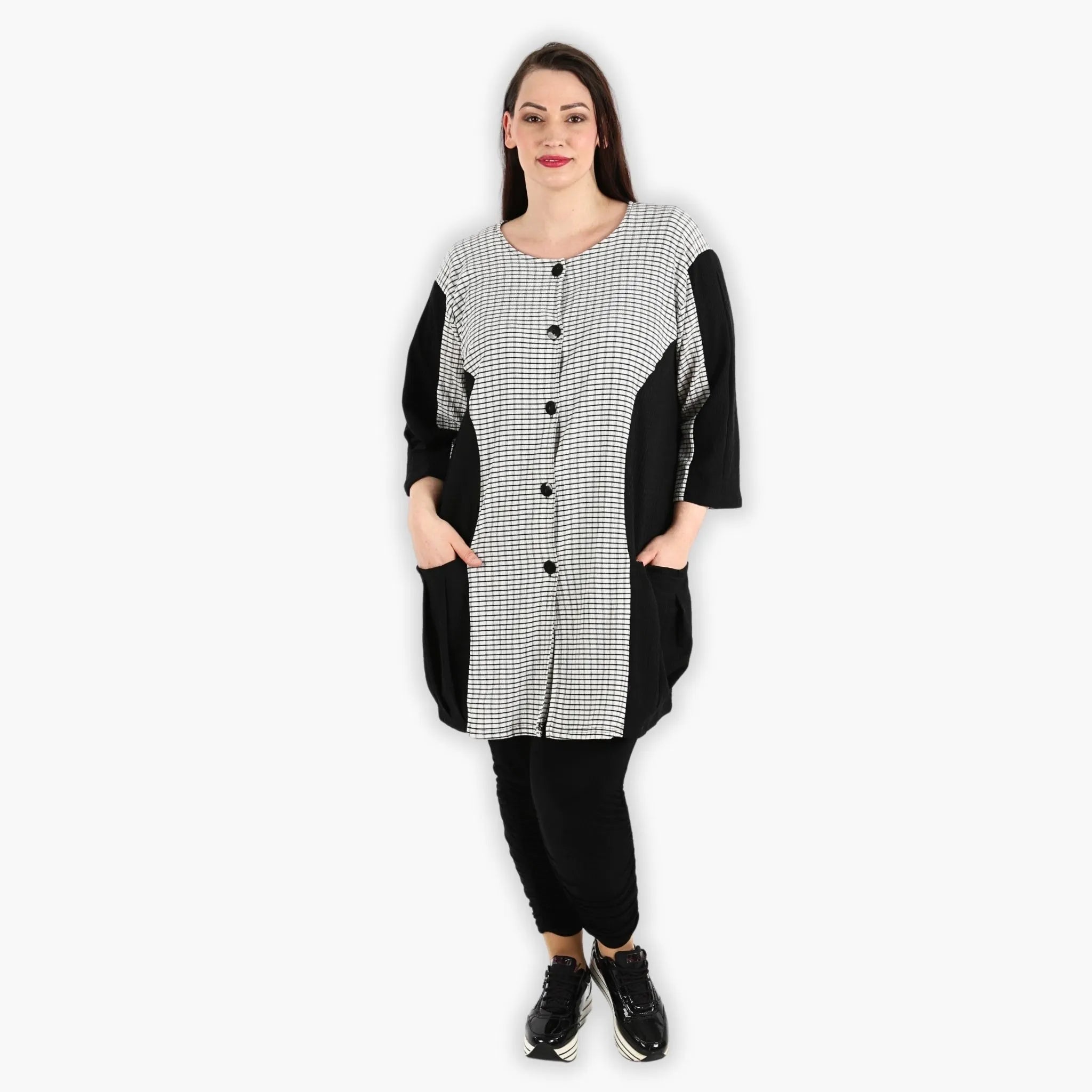  AKH Fashion Jacke in gerundeter Form, aus Viskose, 1288.06933, Schwarz-Weiß, Kariert