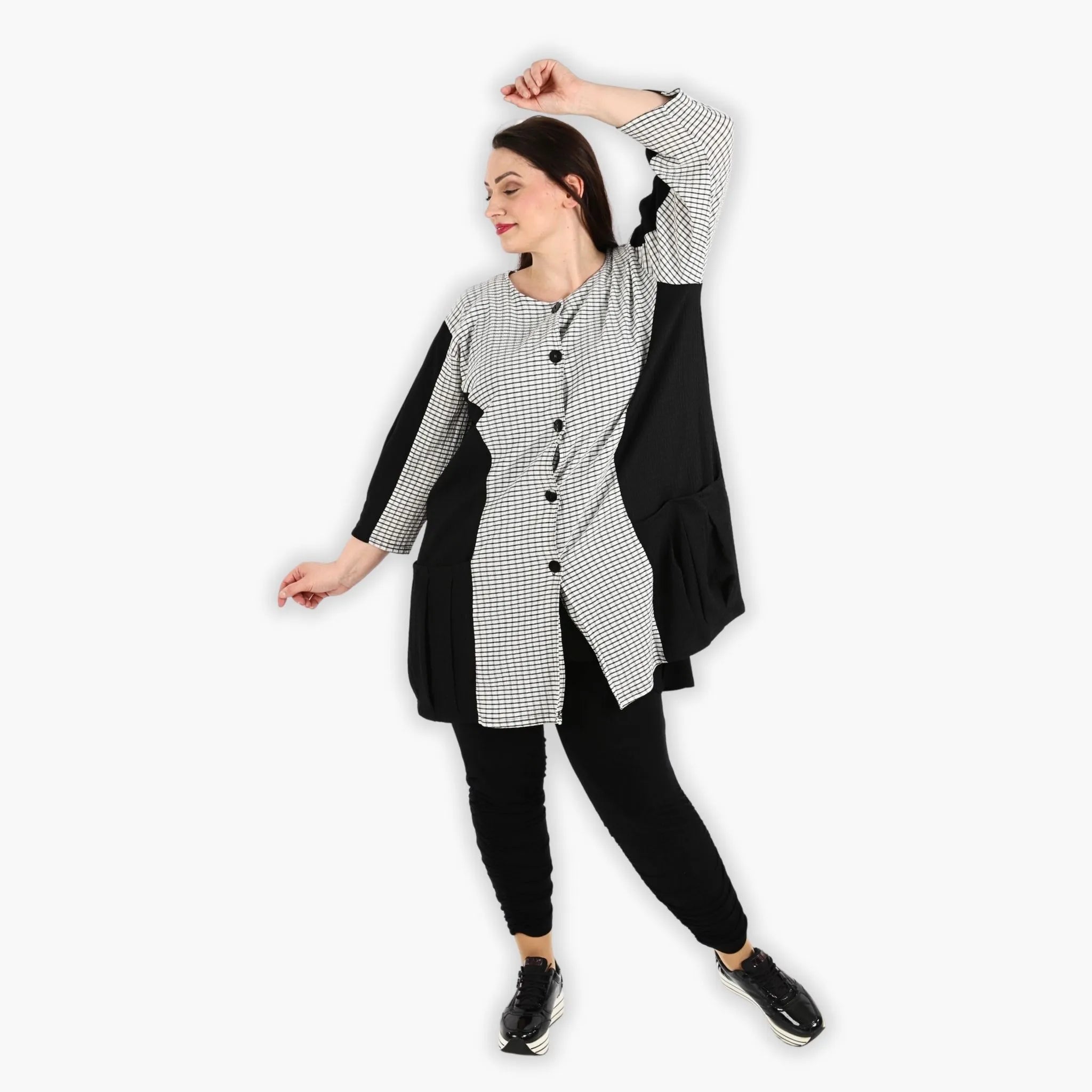  AKH Fashion Jacke in gerundeter Form, aus Viskose, 1288.06933, Schwarz-Weiß, Kariert