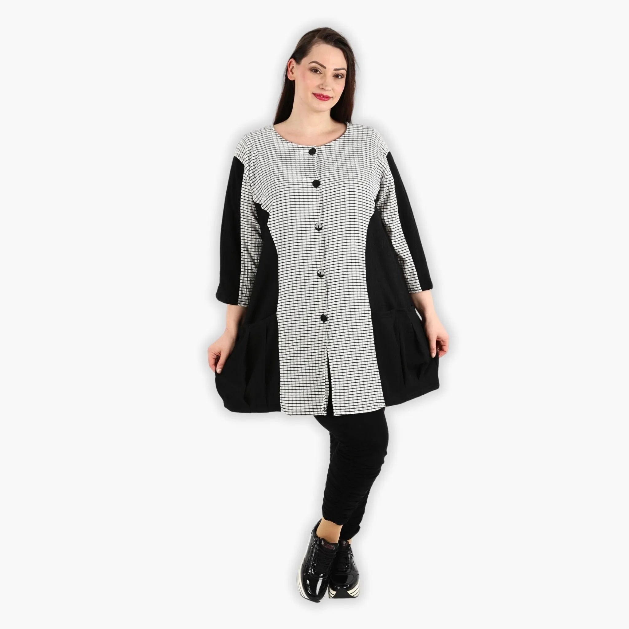  AKH Fashion Jacke in gerundeter Form, aus Viskose, 1288.06933, Schwarz-Weiß, Kariert