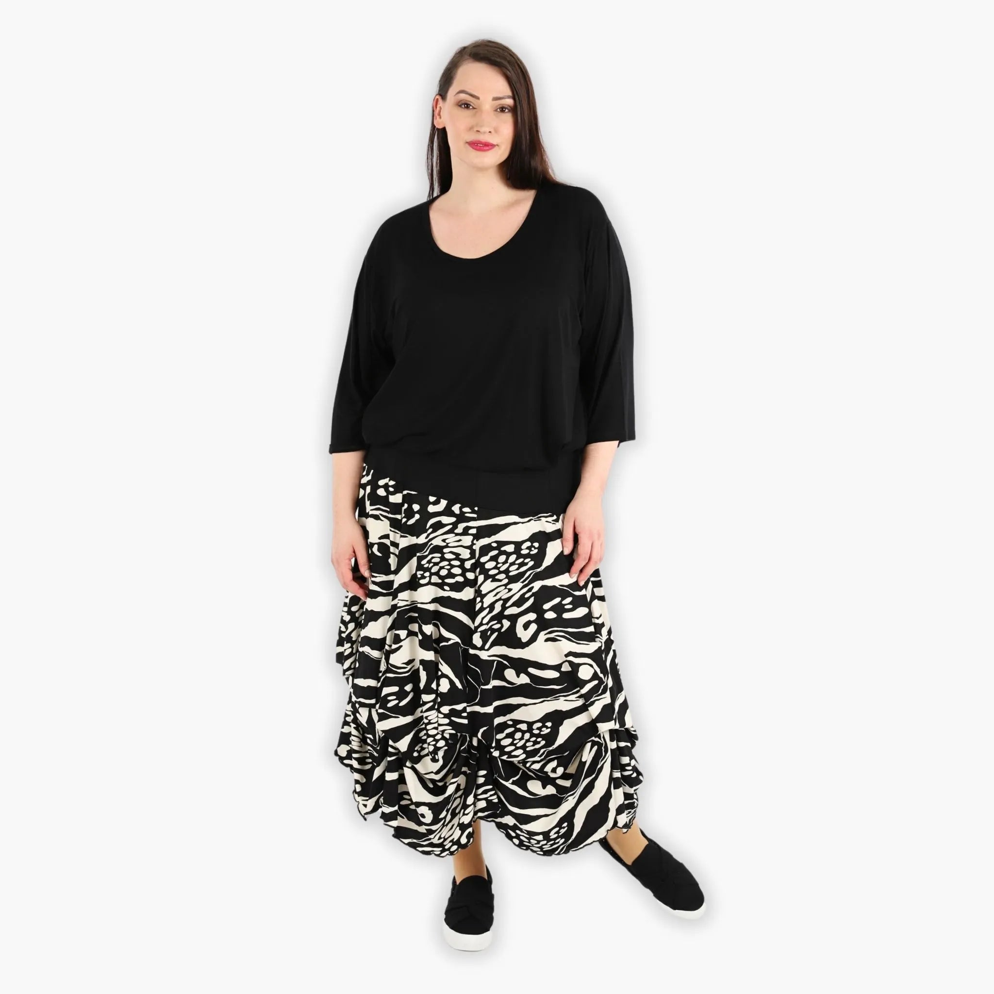  Ballonrock von AKH Fashion aus Viskose, 1290.07559, Schwarz-Ecru, Abstrakt, Schick