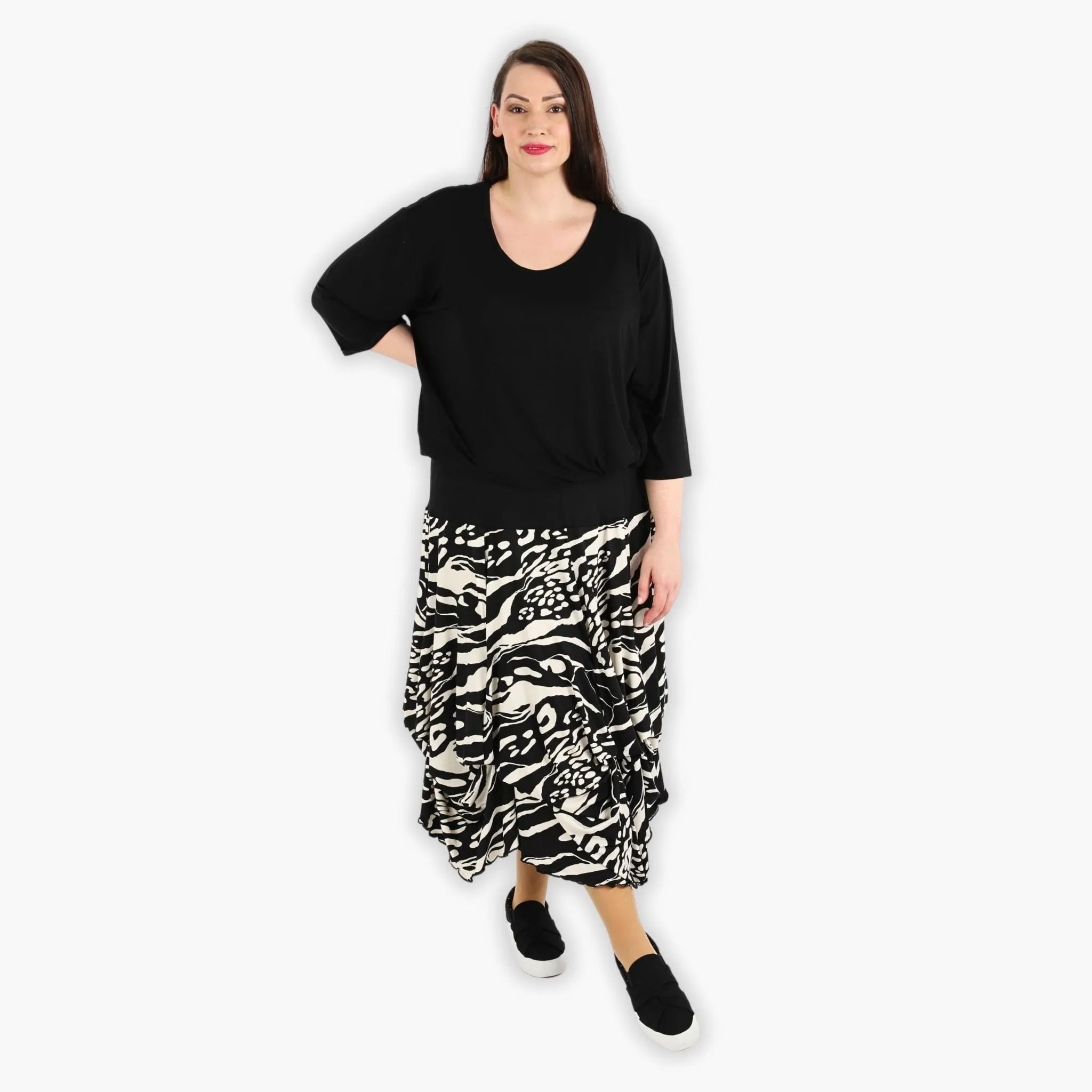  Ballonrock von AKH Fashion aus Viskose, 1290.07559, Schwarz-Ecru, Abstrakt, Schick