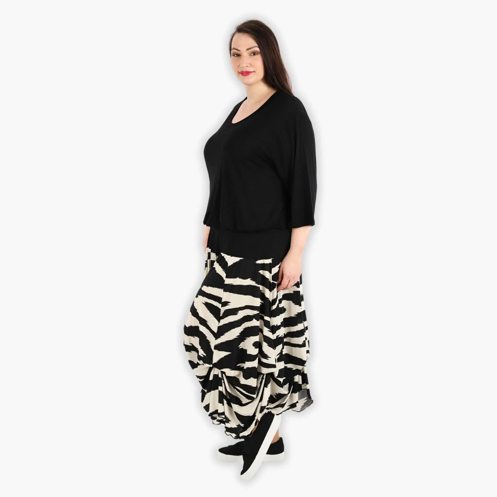  Ballonrock im trendigen Zebra-Design aus weichem Viskose-Mix für lässige Lagenlooks Plus Size