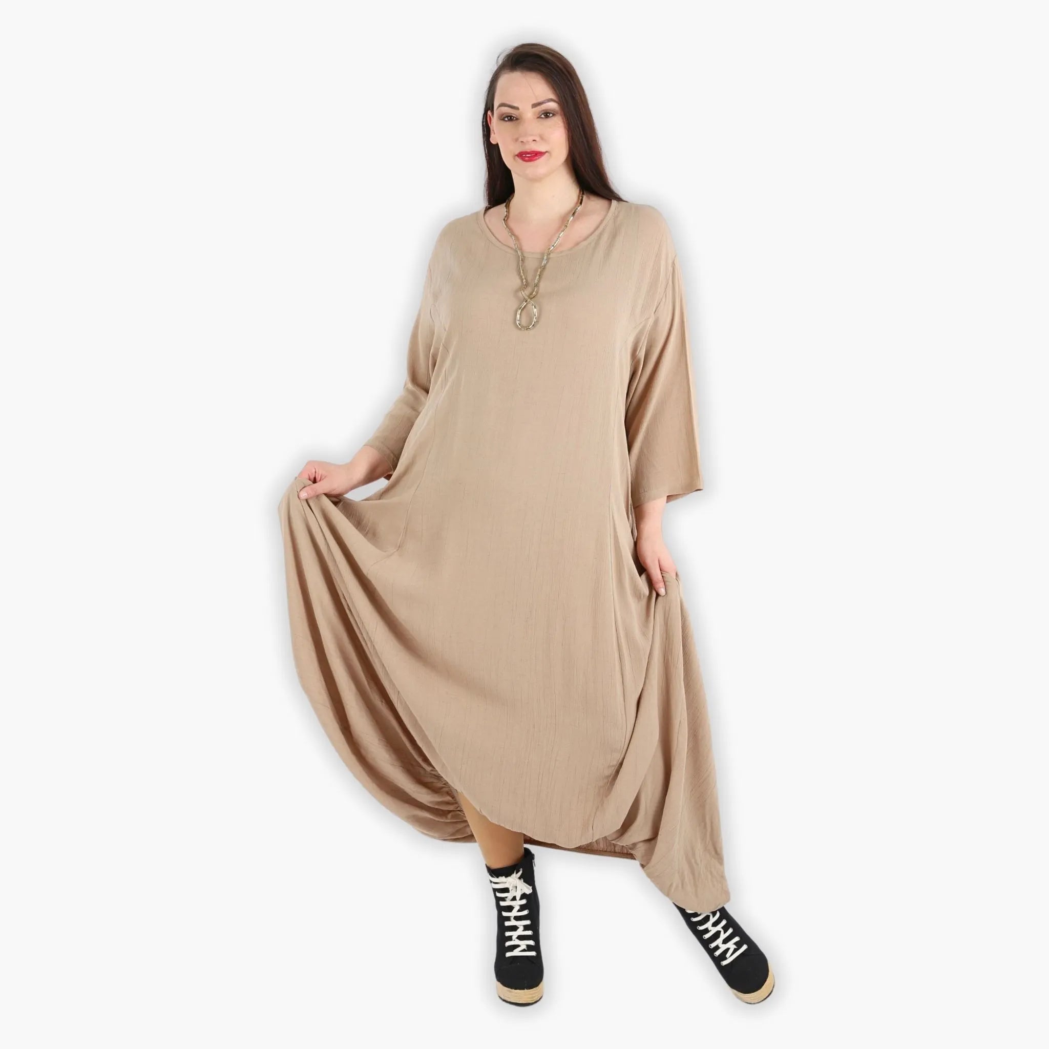  Ballonkleid von AKH Fashion aus Viskose, 1295.06736, Beige, Schick, Modern, Bequem