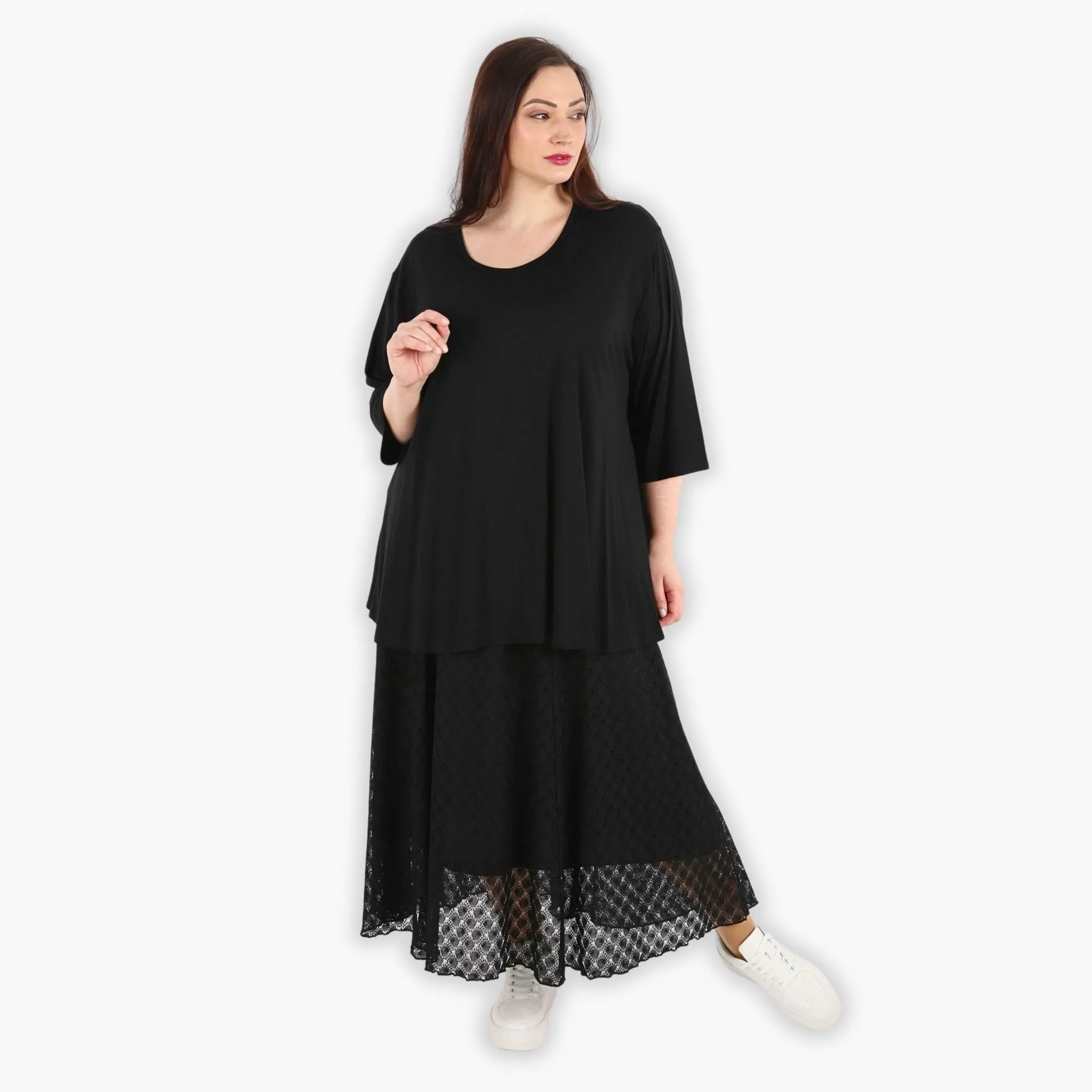 AKH Fashion Rock in gerundeter Form, aus Viskose, 1297.00136, Schwarz, Netz, Schick