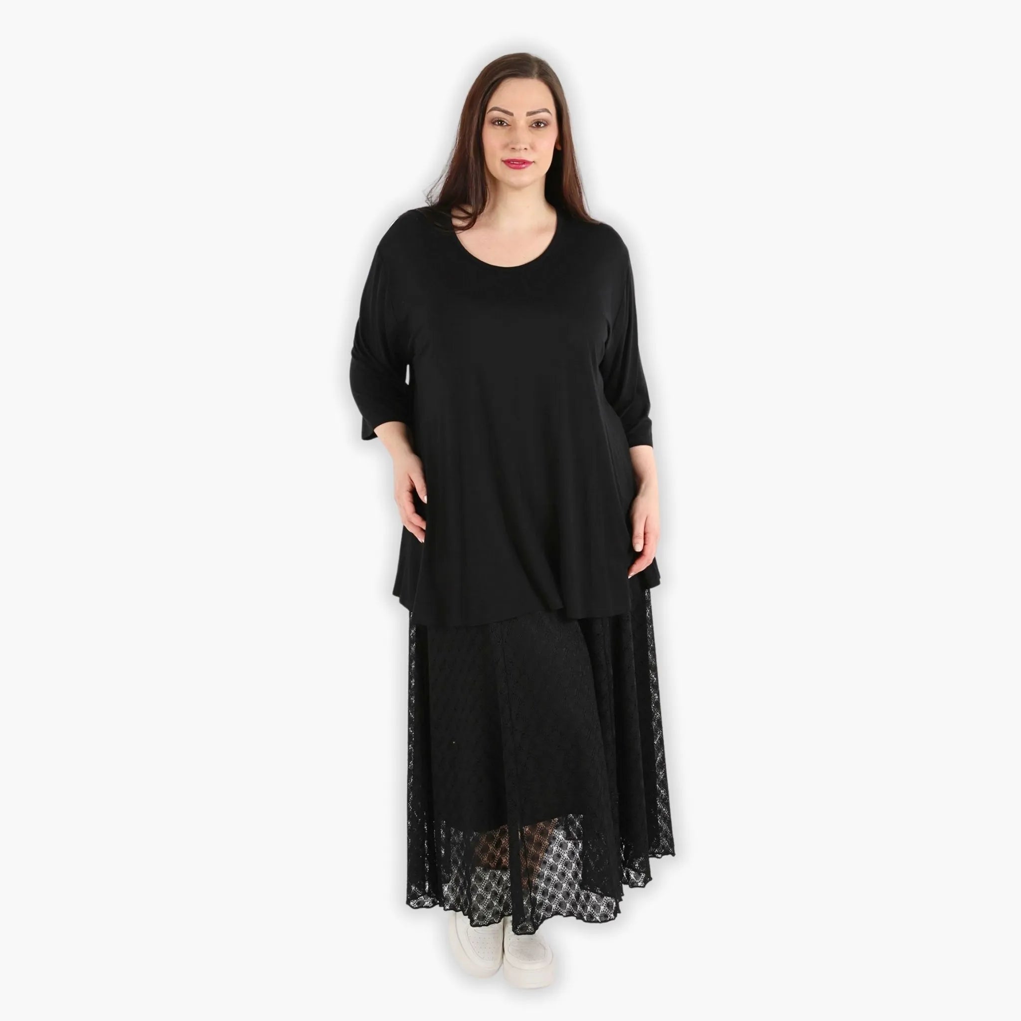  AKH Fashion Rock in gerundeter Form, aus Viskose, 1297.00136, Schwarz, Netz, Schick