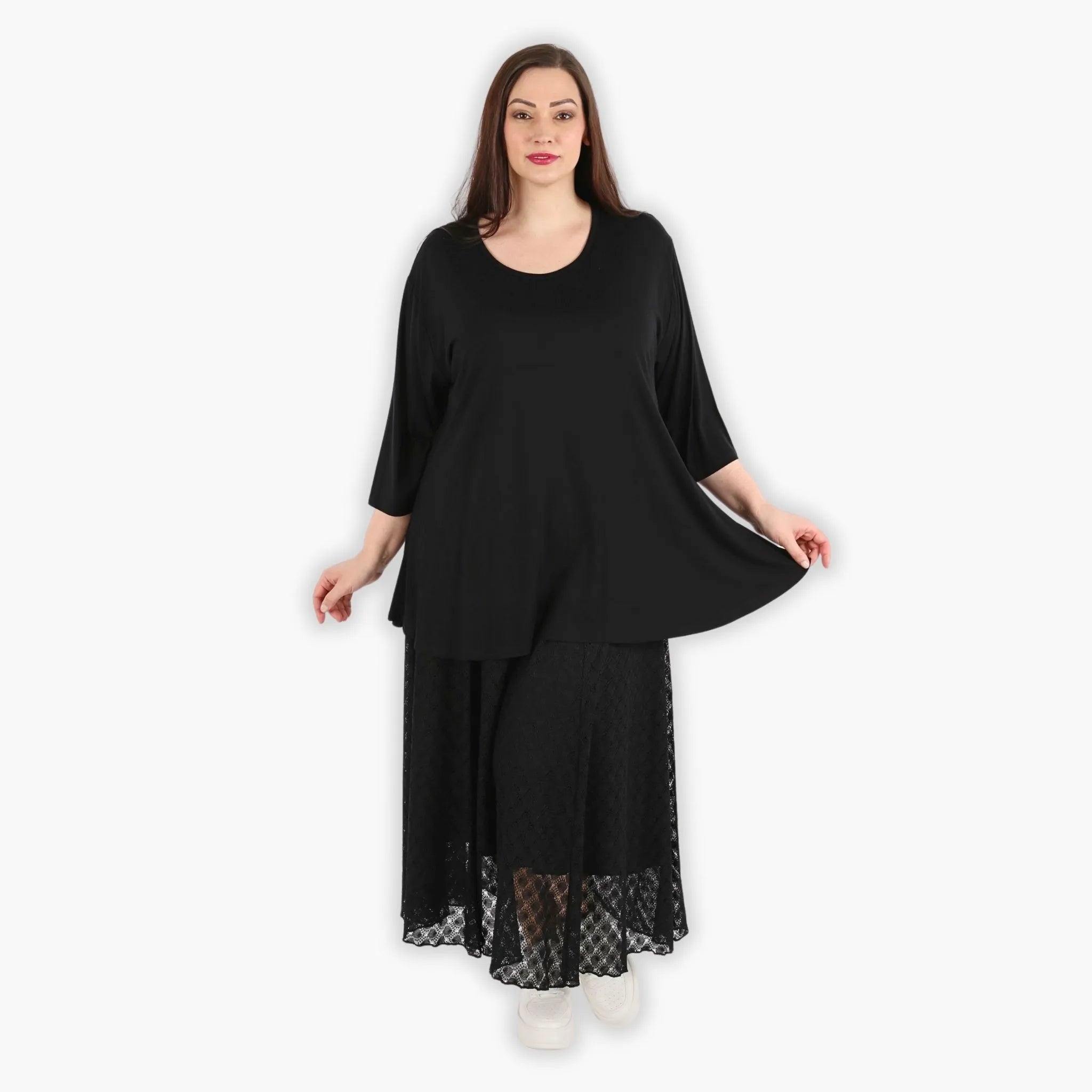  AKH Fashion Rock in gerundeter Form, aus Viskose, 1297.00136, Schwarz, Netz, Schick